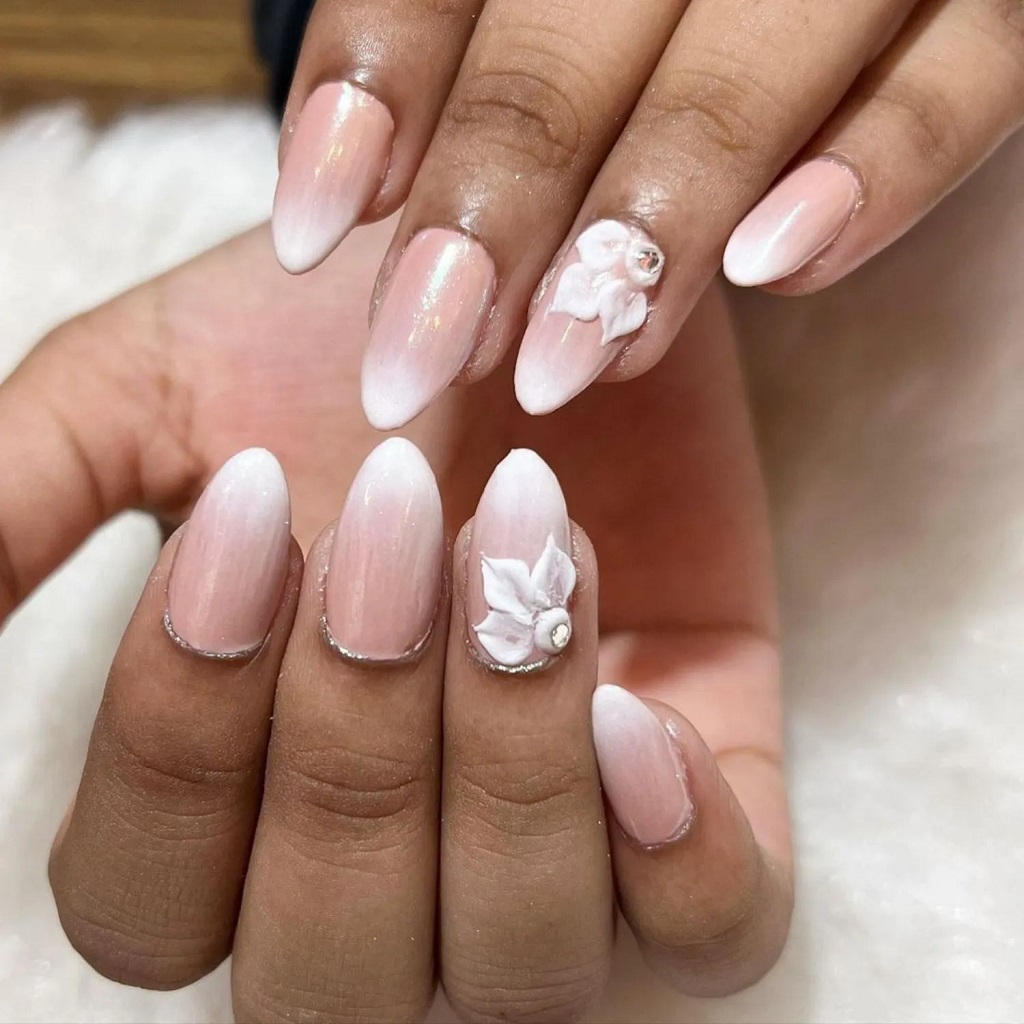 Ombre Nails with Gorgeous Flower Design